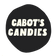 A black oval sticker or patch with the words 'CABOT'S CANDIES' in large white block letters on a plain white background.